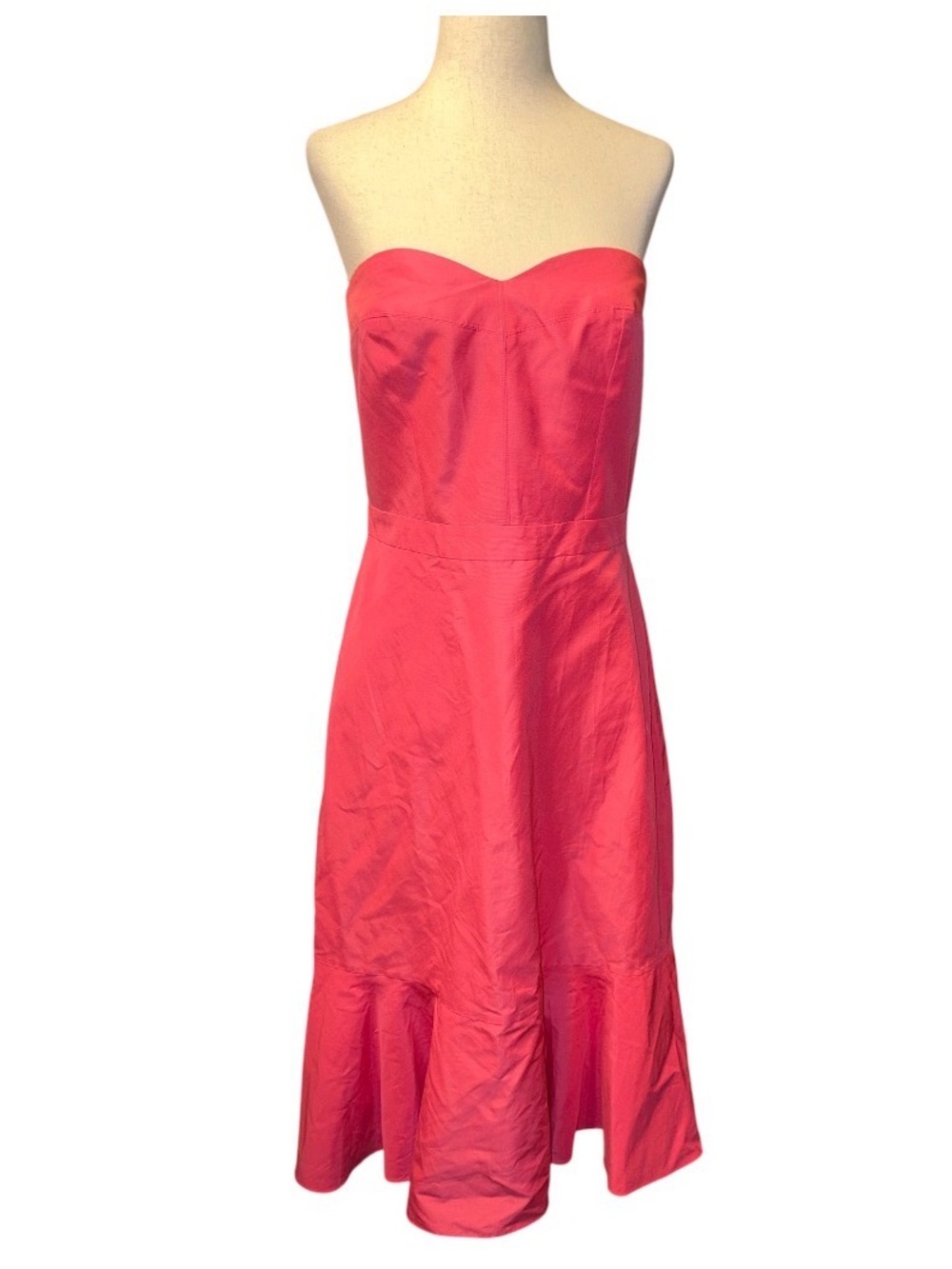 J. Crew Strapless Fluted Ruffle Hem Dark Pink Dress - Picture 2 of 9